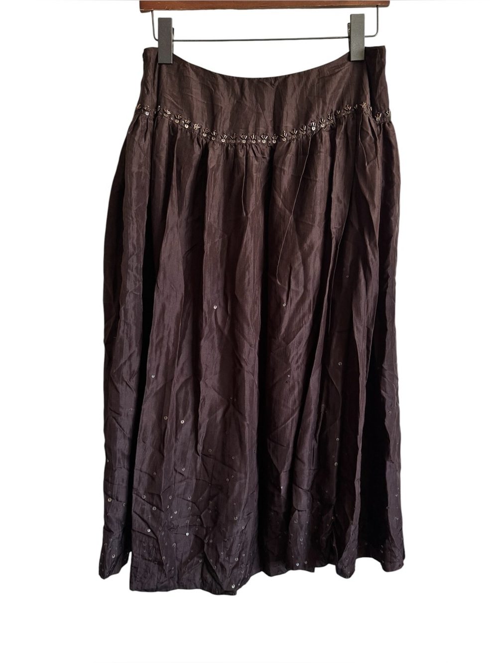 Vintage Talbots Brown Beaded Embellished Boho Silk Maxi Skirt